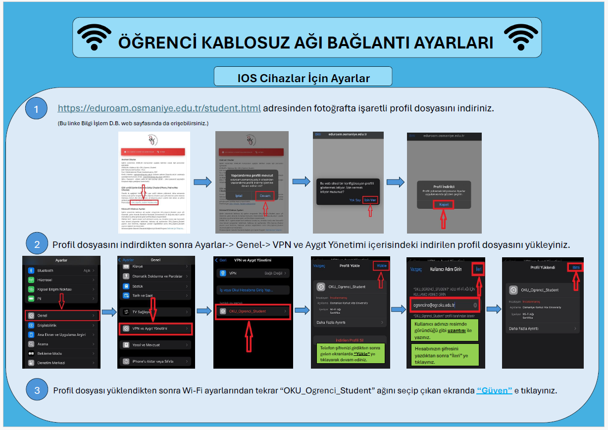 IOS Cihazlar için OKU_Ogrenci_Student Kablosuz Ağı Bağlantı Ayarları