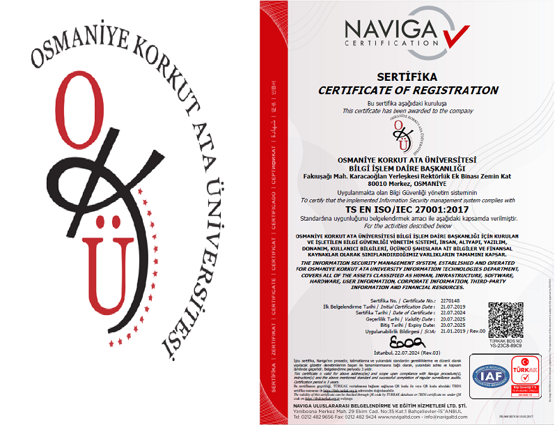 Başkanlığımız ISO 270012013 Bilgi Güvenliği Yönetim Sistemi Sertifikasını Aldı