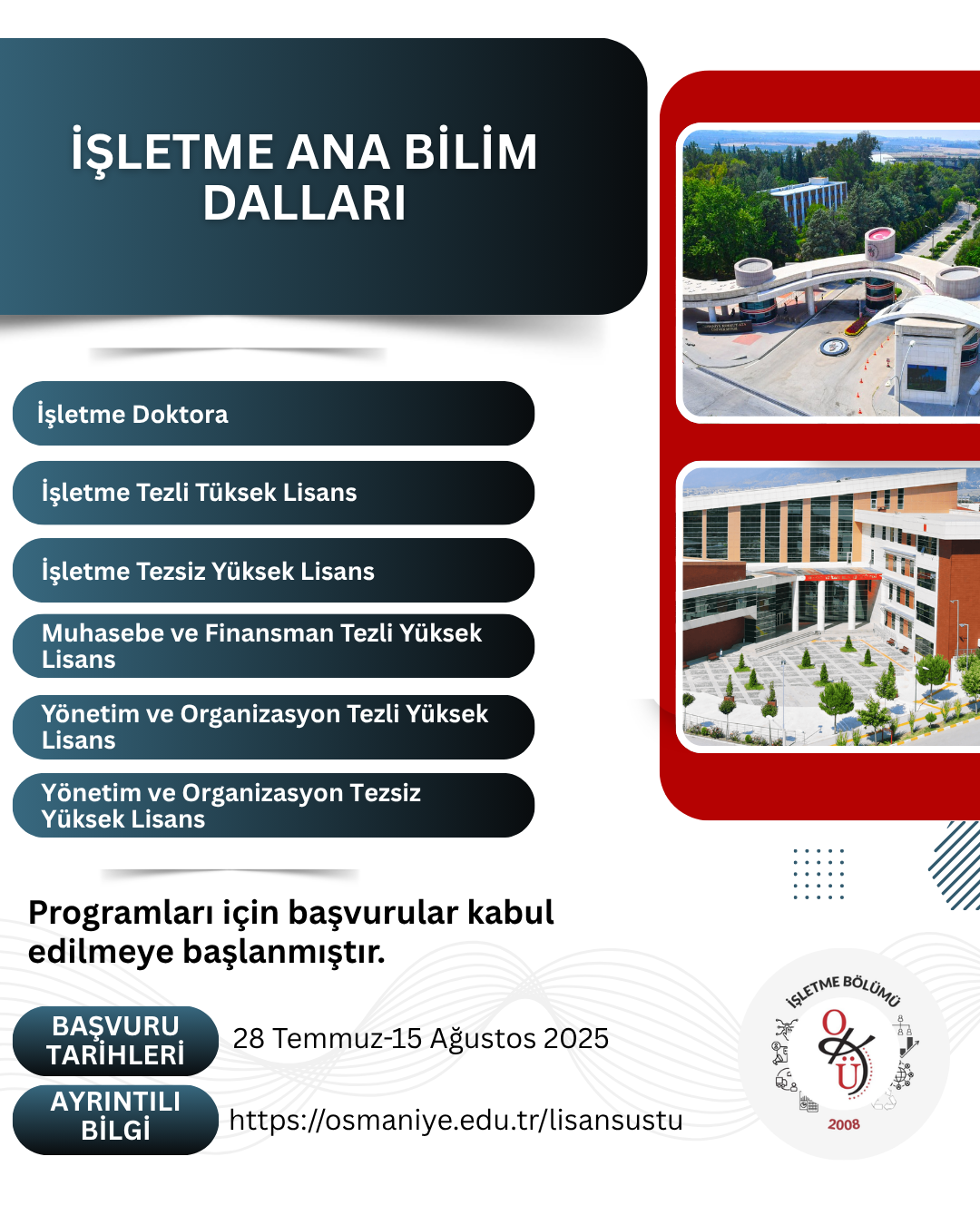 Lisansüstü Programlar Güz Yarıyılı Öğrenci Alım İlanı