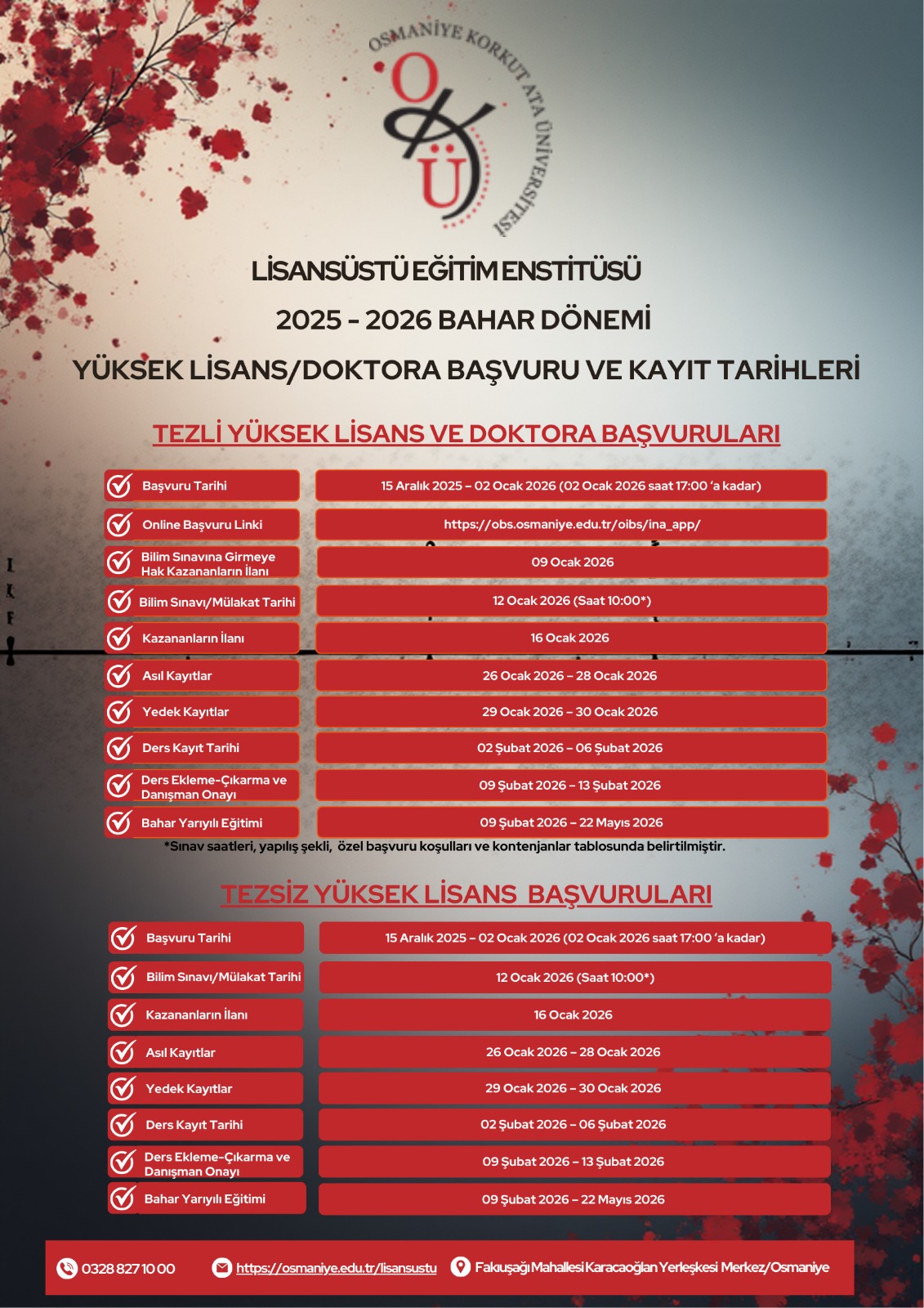 BAHAR YARIYILI ÖĞRENCİ ALIMI