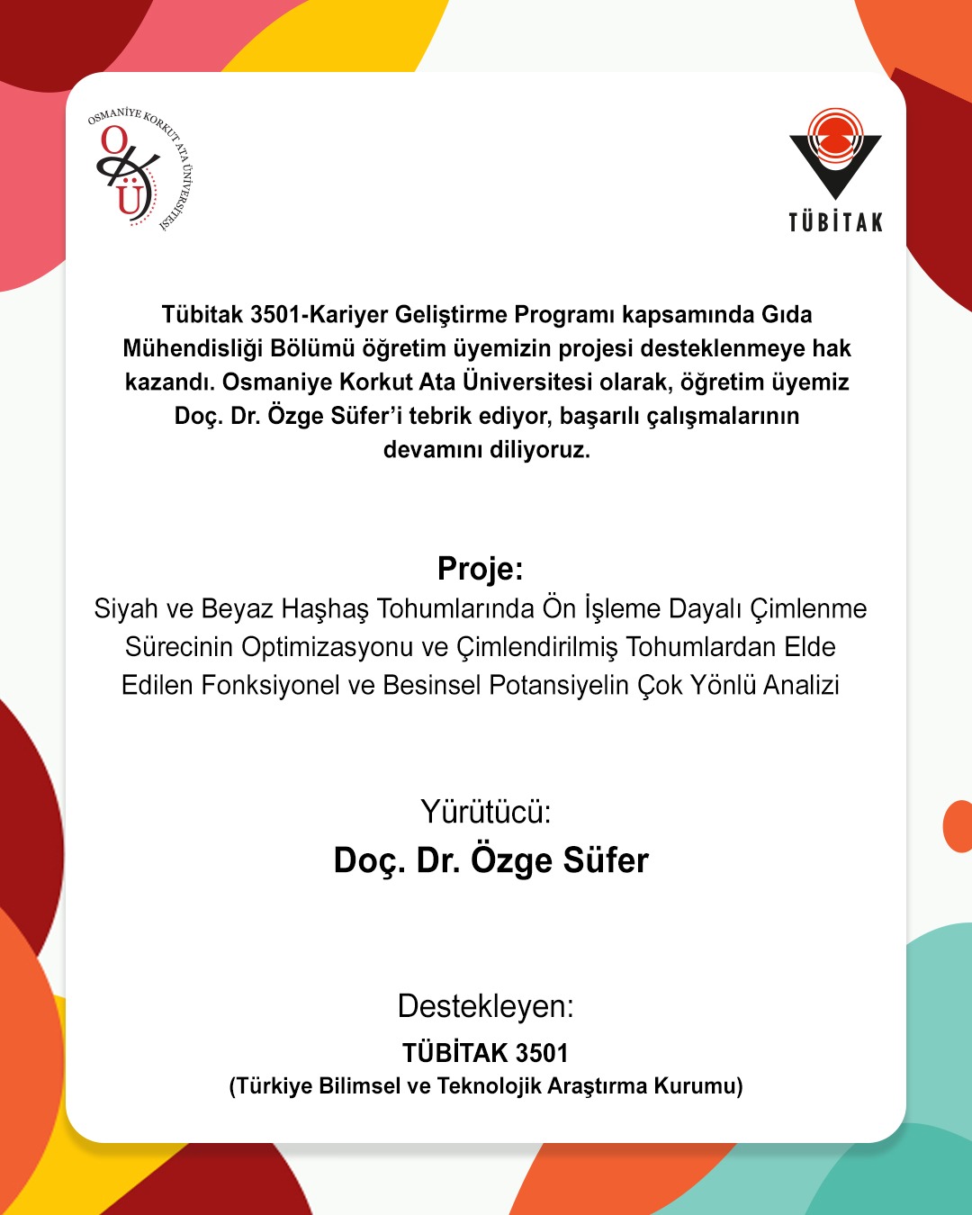 Öğretim Üyemizin Projesine TÜBİTAK Desteği